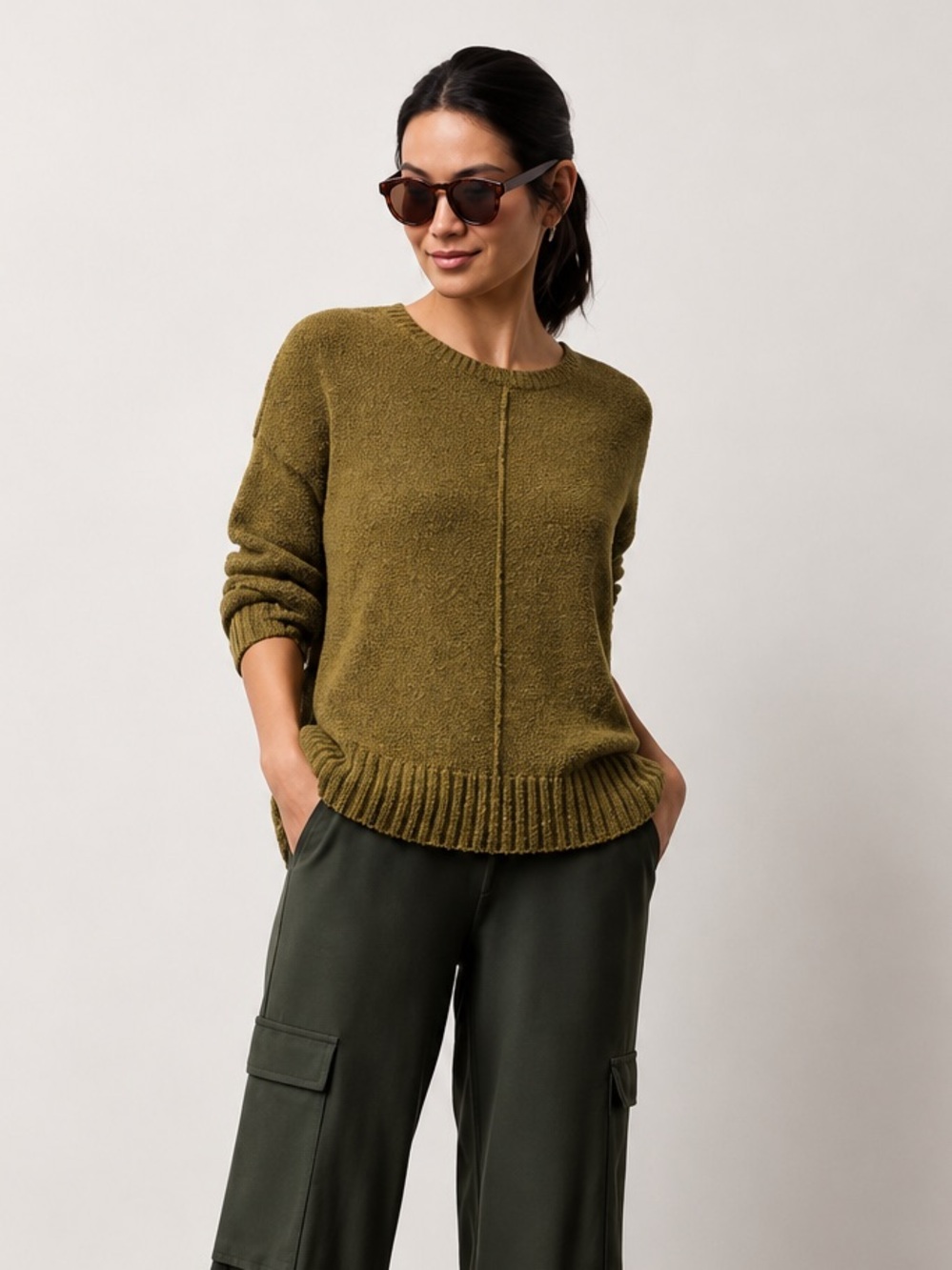 NWT Eileen Fisher Cotton Fluff Crew Neck Top Boxy Fit Basic Length Sweater Sz XL